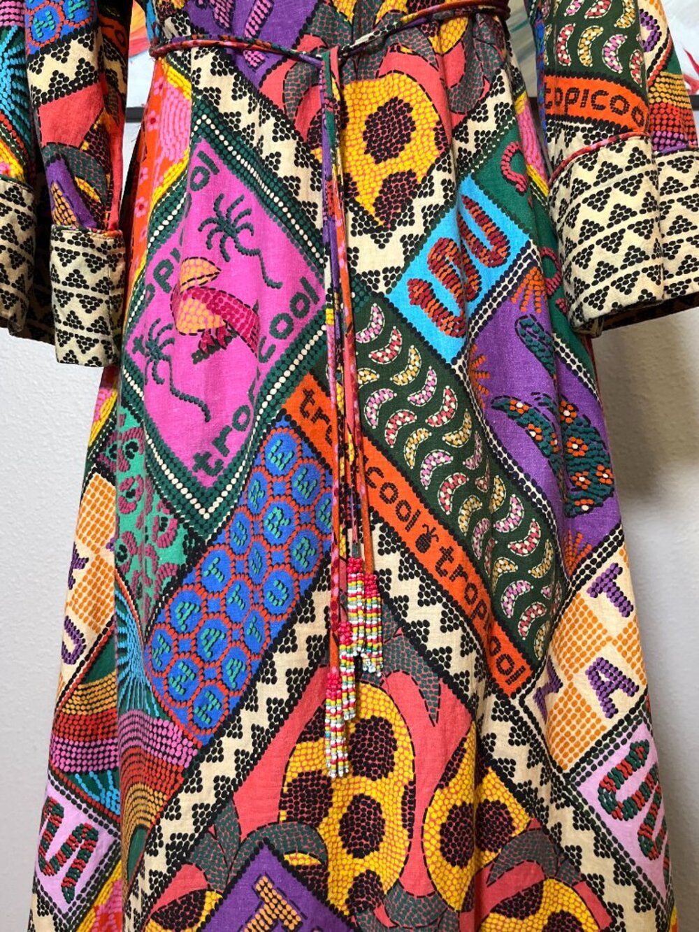 Farm Rio Dotted Patch Scarf Midi Dress Amazonia Tropicool Resort Collection - Picture 9 of 15